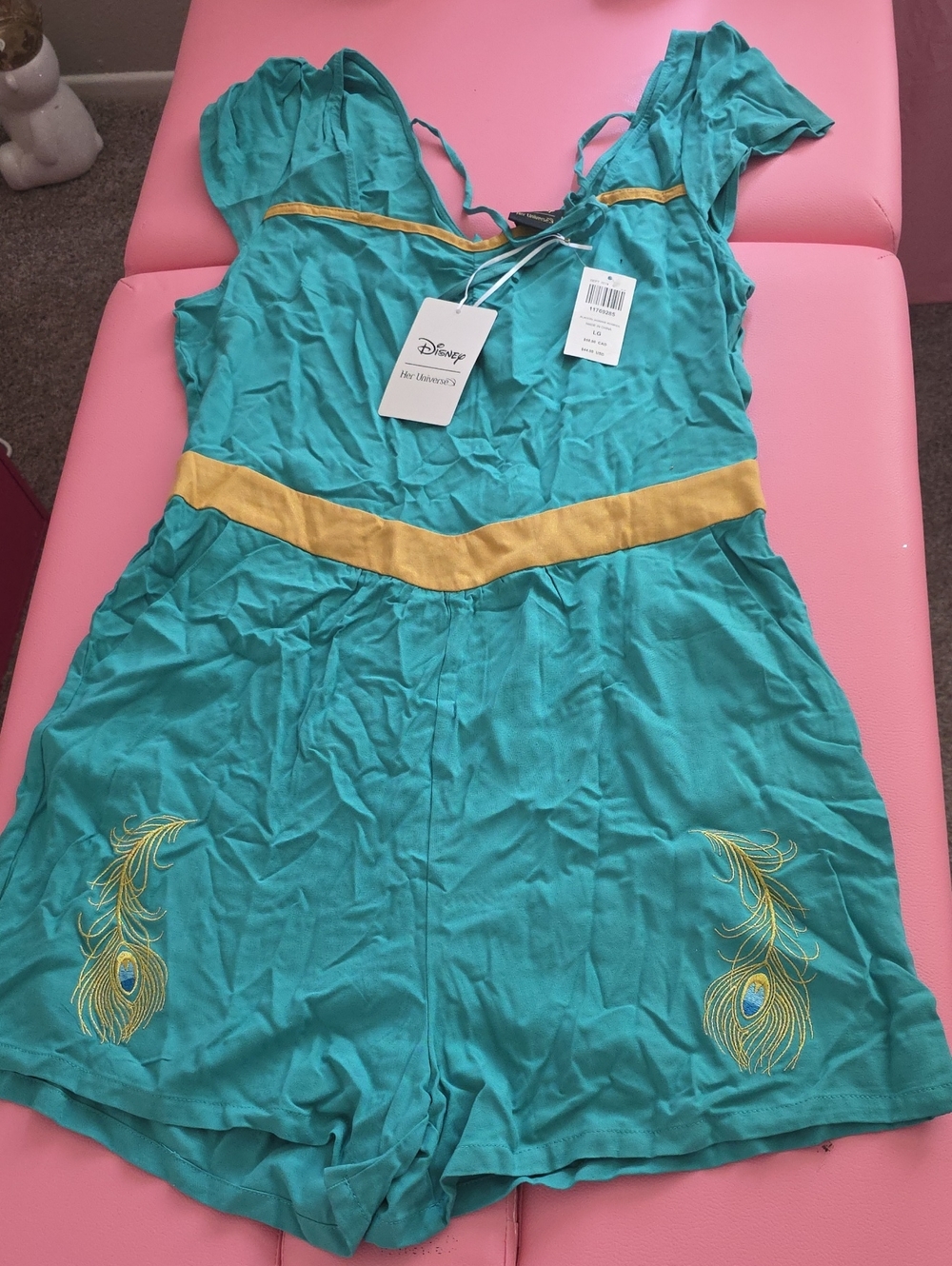 Her Universe Aladdin; Princess Jasmine Teal and Gold Women's Romper